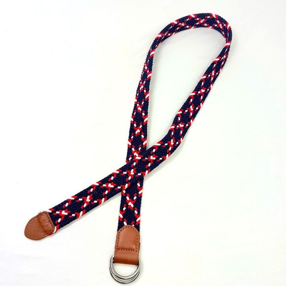 Dibi Red Blue White Woven Leather Tip D Buckle Stretch Nautical Coastal Belt - Picture 4 of 12